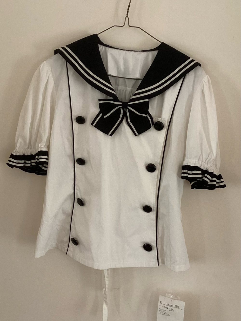 Metamorphose Sailor Blouse Double Breasted Corset Back White/Black Size L